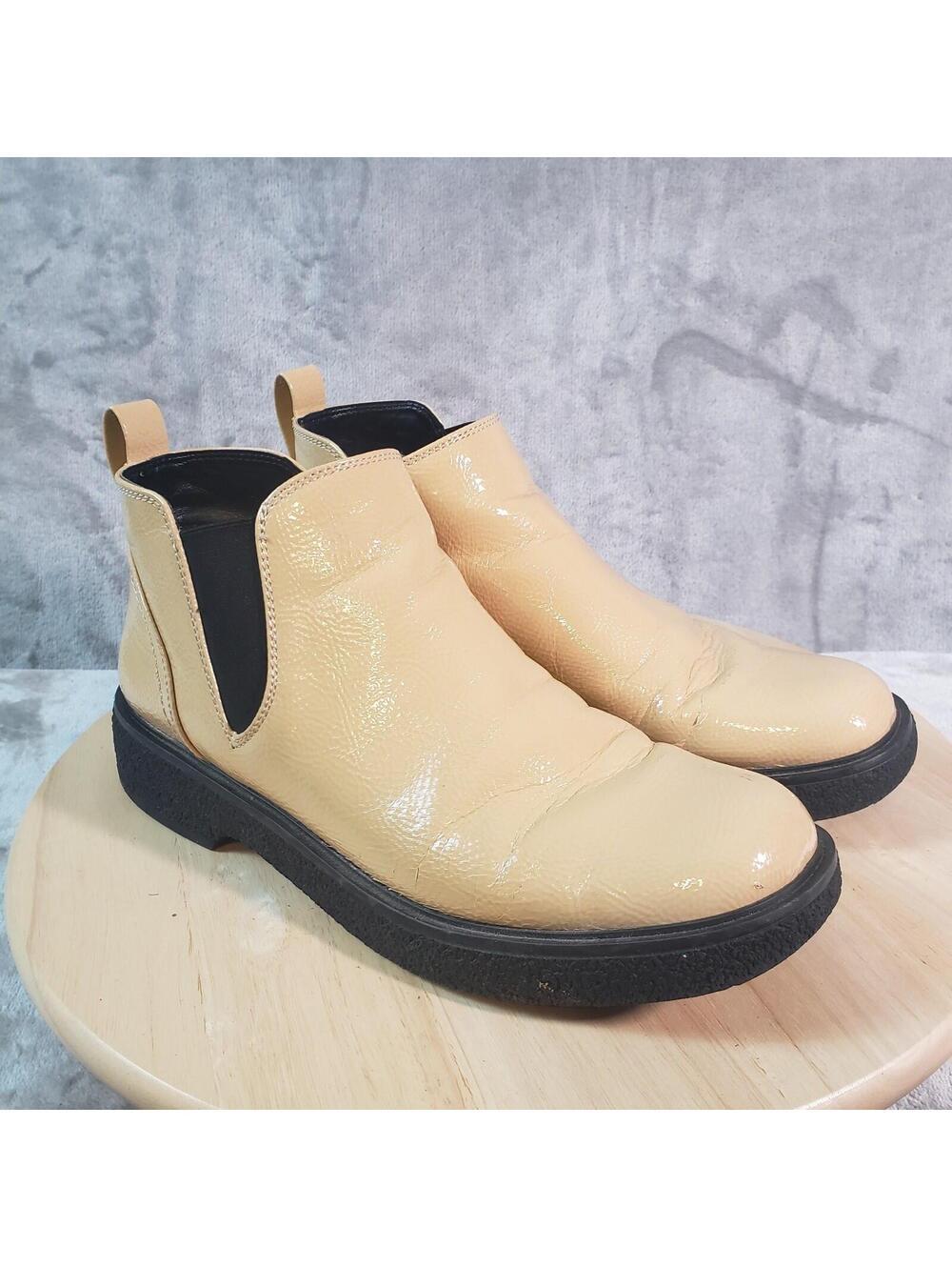 JELLISA Beige Chelsea Ankle Boots Zipper Round Toe Synthetic Women’s Size 10M